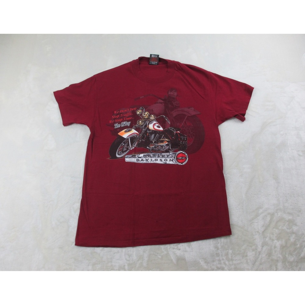 VINTAGE Harley Davidson Shirt Mens Large Red Illinois Motorcycle Rider 90s*